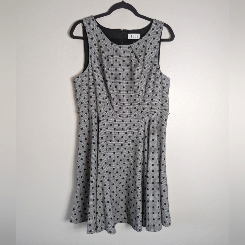 16 Elle Classic Houndstooth Polka Dot Fit &‎ Flare Dress